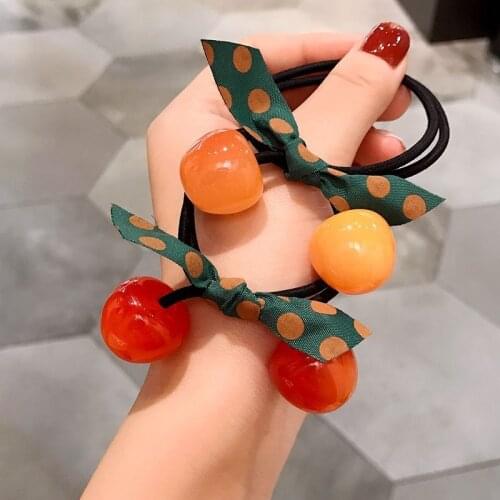 Korea Spring/Summer Fruit Hair Ties Elastic Rubber Hair Band Jelly Cherry Polka Dot Streamer Bow Hair Accessories Bracelet