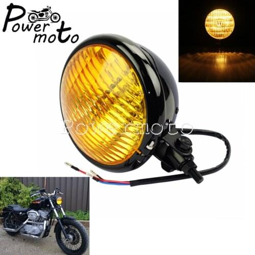 12V Motorcycle Vintage 5" Retro Headlight 60/55W H4 Head Lights Amber Glass Headlamp for Harley Chopper Bobber Cafe Racer Custom