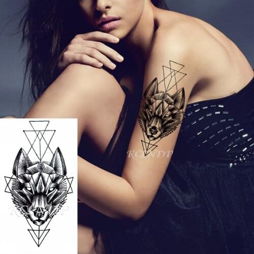 Waterproof Temporary Tattoo Sticker Geometric Wolf Head Pattern Element Fake Tatoo Flash Tatto Arm Back Body Art for Women Men