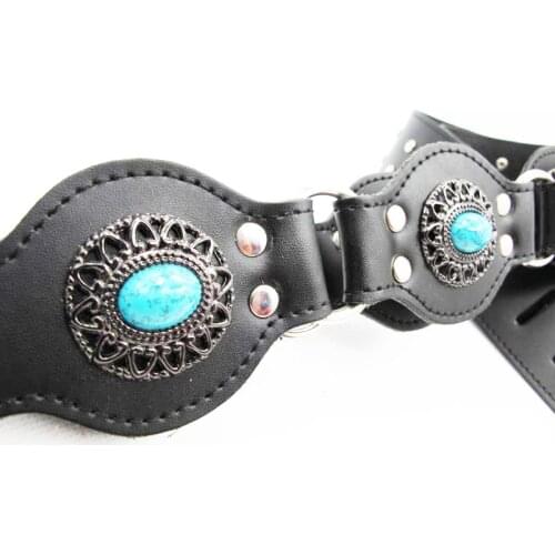 YUEKO 03H29 High-Quality Leather Durable Adjustable Metal Ethnic Style Gemstone Series Acoustic Guitar Strap Accessories