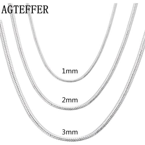 AGTEFFER New 925 Sterling Silver 1mm/2mm/3mm Snake Chain Necklace for Men Women Silver Necklaces Fashion Jewelry Gifts