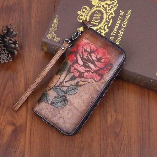 Tree Cream Skin Zipper Printed New Chinese Style Large Capacity Cowhide Womens Handbags Atmospheric Retro Ladies Wallet