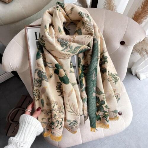 Women Cashmere Female Scarves Warm Stoles Pashmina Shawls and Wraps Thick Blanket Echarpe Luxury Ladies Bufanda 2021 top bandana