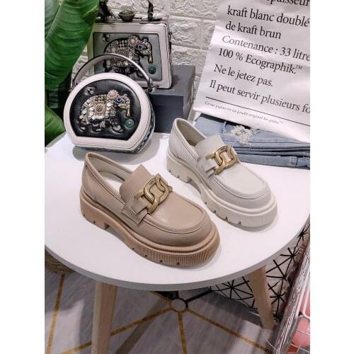 2021 spring and autumn new womens British thick-soled small leather shoes fashion metal buckle increased single shoes