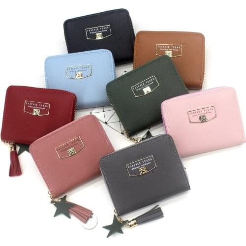 Womens mini wallets and purses Girls Cute PU leather wallet luxury Tassel zipper wallet Card Holders ladies clutch short wallet