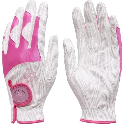 A Pair Women Golf Gloves Elastane Mesh Breathable Anti-Slip Janpanese PU Free Golve Holder