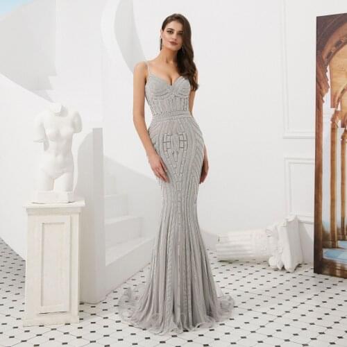 2020 Mermaid Party Evening Dresses Crystals V-Neck Women Formal Prom Dress Gowns Long Robe De Soiree Vestido Longo De Festa