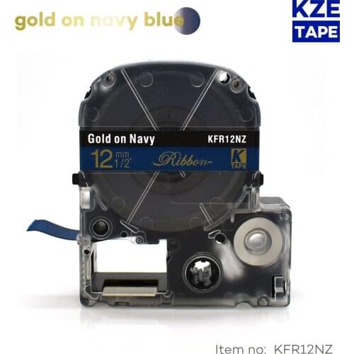 1pcs 12mm*5m gold on navy blue Satin Label Tapes KFR12NZ label ribbon for Epson KingJim Label Printer maker LW-300 LW400