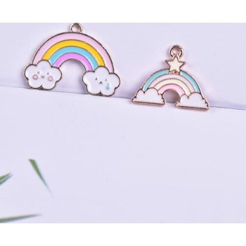 10pcs/pack Rainbow Clouds Enamel Charms Earring Pendant DIY Craft for Bracelet Jewelry Finding Handmade Metal Golden