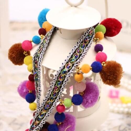 10Yards Bohemian Ethnic Fringe Braided Ribbons Hair Ball Tassel Lace Trim Pompom Beads Pendant Collars Bags Clothing Accessories