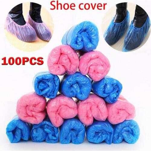 100PCS Shoe Covers Waterproof Disposable Shoes Boot Cover Plastic Overshoes Protector Solid Clear Elastic
