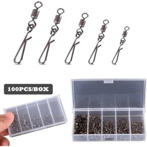 100pcs/box Fishing Swivels Connector 4#-12# Interlock Pin Snap Rolling Swivel For Fishhook Lure Carp Fishing Accessories tool