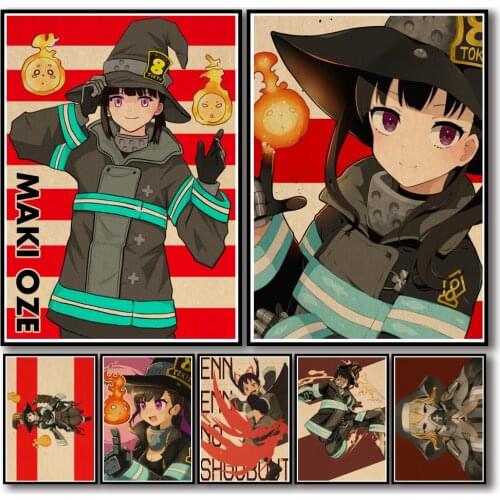 30 Designs Anime Fire Force Kraftpaper Poster Cartoon Painting Funny Art Wall Sticker for Coffee House Bar 2