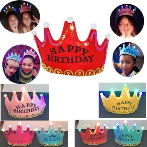Led Dance 5pcs Cute Boys Girls Baby Kids Princess King Led Crown Happy Birthday Party Hats Cap Fancy New Supplies Glow Supply