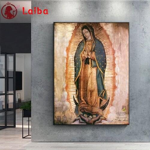 Diamond Embroidery Virgin Mary Religious Art Full Square round Diamond Mosaic Rhinestones Art Painting Cross Stitch Wall Decor