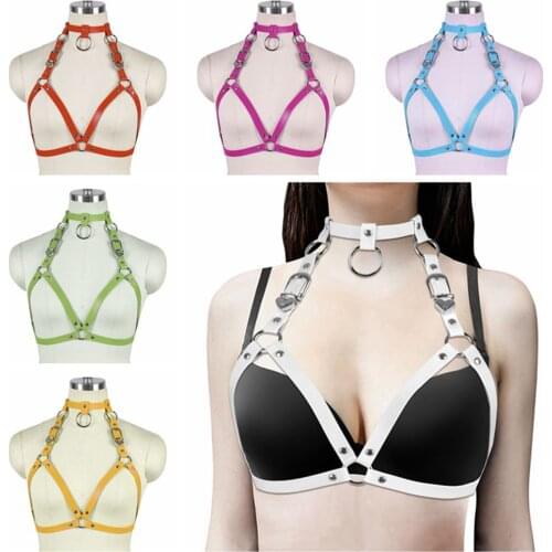 Hollow Bra Crop Tops Cage Harness For Women Garters Lingerie Belts Stockings Body Bondage Neck Leather Harness Suspenders