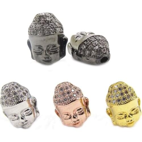 Free Shipping Mixed Colours Micro Pave Clear CZ Cubic Zirconia Buddha head Spacer Beads For Buddhism Bracelets Jewelry Making