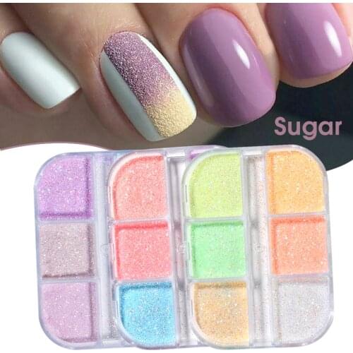 6Grids Mermaid Sugar Nail Glitter Powder Glow in the Dark Luminous Neon Reflective Pigment Nail Art Decor Rubbing Dust GL1909-25