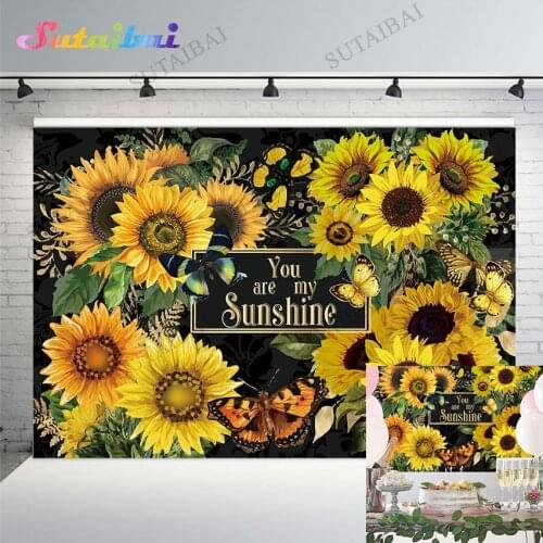 Sunflowers Birthday Party Backdrop You Are My Sunshine Background Photo Booth Floral Photography Background for Girl Baby Shower