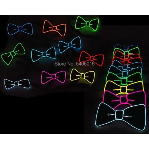 Hot Sale 10 Colors Optional Powered by DC-3V EL Wire Bow Tie Glow Party Supplies Carnival Light Up Bow Tie For Holiday DIY Decor