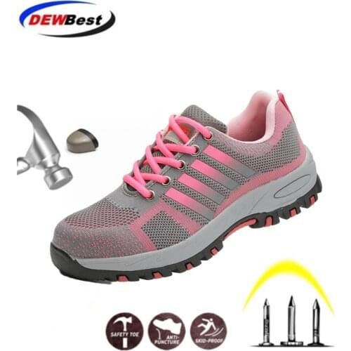 LightWeight Breathable Women Safety Work Shoes Steel Toe Outdoor Work Boots Mesh Anti-smashing Construstion Sneaker Female
