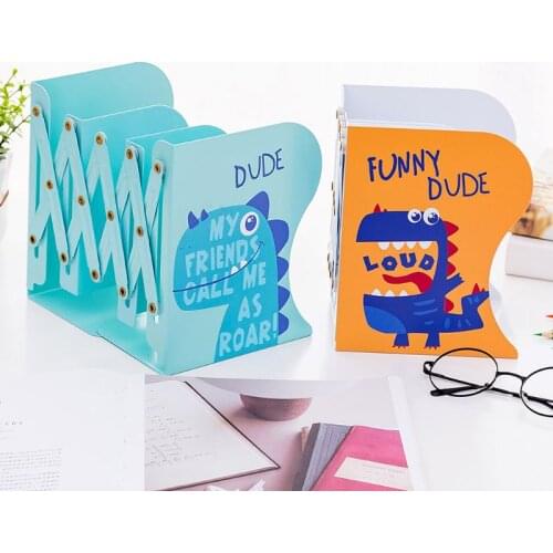 Dinosaur Metal Retractable Bookends Support Stand Holder Shelf Desk Organizer XXUC