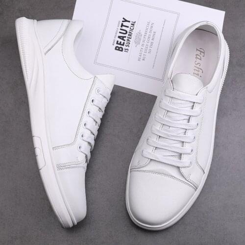 Genuine Leather Mens Casual Shoes Fashion Flats Man Sneaker Lace Up For Male Leisure Walk Shoes High Quality Outdoor White Shoes