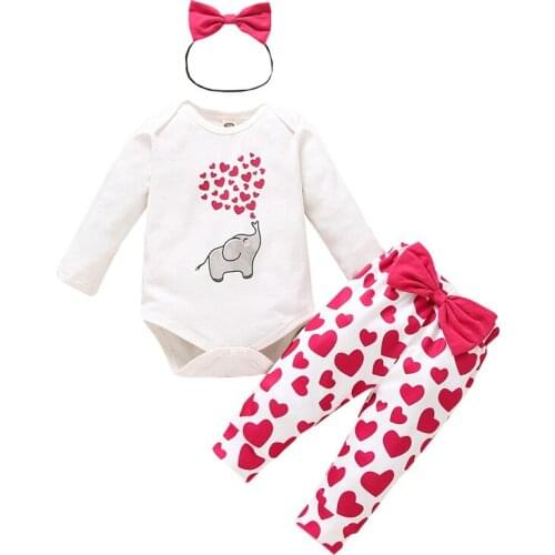 0-18M Newborn Kid Baby Girl Clothes set Long Sleeve Cartoon Print Bodysuit Top Pant suit Elegant Cute Sweet Outfit