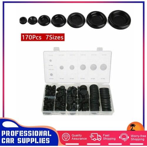170 Pcs Single-Sided Rubber Protective Coil Set Black Extensive Rubber Stoppers Body Plugs Stoppers