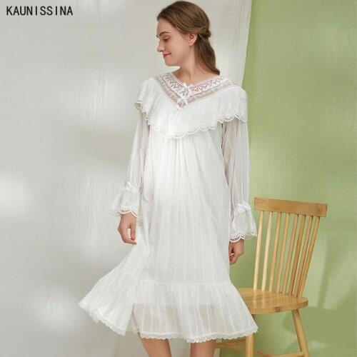 Womens Soft Elegant Long Nightgowns Female Sweet Princess Sleeping Home Dress Lady Lace Sexy White Lace Nightdress Nightwear