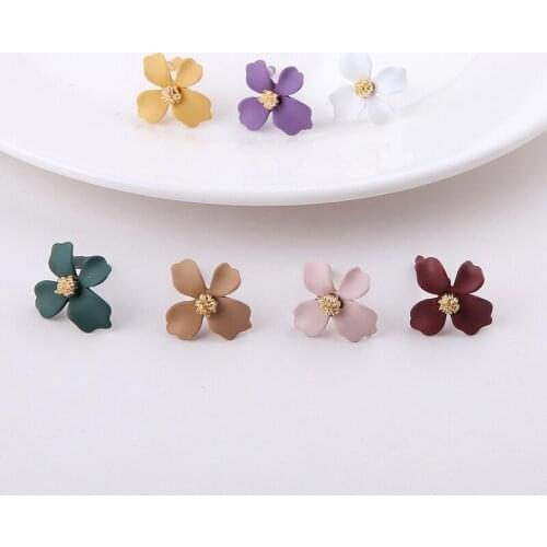 New 30pcs/lot Rubber paint cartoon flowers decoration alloy fashion women stud earrings diy jewelry earring pendant accessory