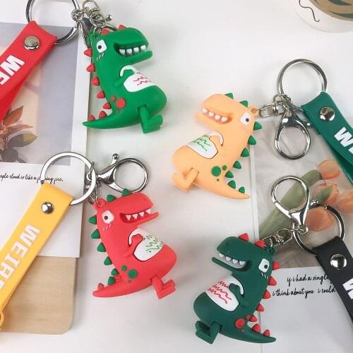 New Fashion Stereo Cute Dinosaur Keychain Key Ring Creative Cartoon Mobile Phone Bag Car Pendant Fun Keychain New 2021