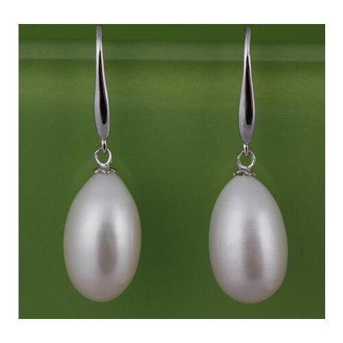 New Favorite Real Pearl Earrings White 10mm Rice Freshwater Pearl Silver Dangle Earring Wedding Birthday Jewelry Lady Gift