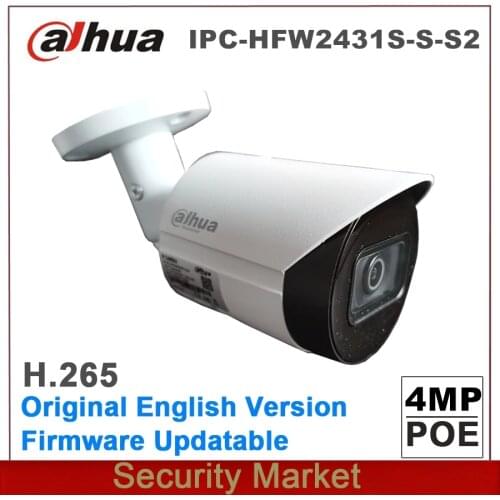 Original English Dahua IP IPC-HFW2431S-S-S2 4MP WDR POE IP67 IR Bullet Network Camera