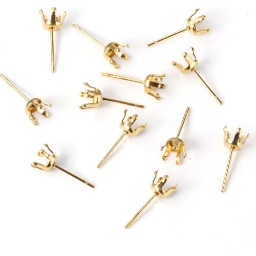 ASON 100pcs/lot Earring Base Round Blank 316L Stainless Steel Pentagonal Claw Base For DIY Jewelry Making Accessories Gift