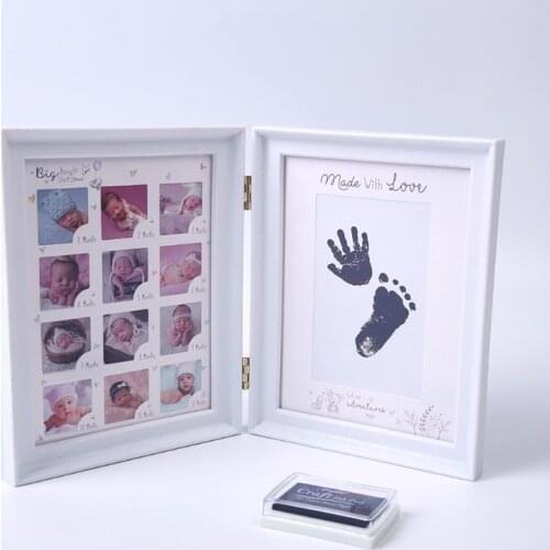 Newborn Baby Hand and Foot Ink Pad Print Hundred Days Infants Full Moon Age Growth Commemorative Photo Frame Set
