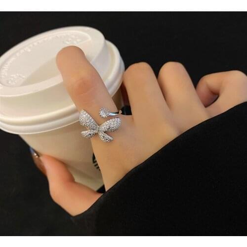 Full Rhinestone Butterfly Open Rings 2021 Korean New Trendy Simple Adjustable Rings For Women Charms Jewelry