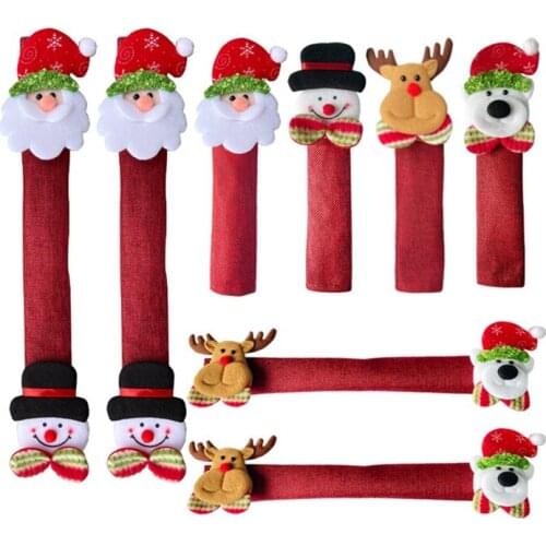 LUDA Christmas Refrigerator Glove 8- Piece Set Kitchen Appliances Glove Microwave Oven Door Handle Glove Christmas Decorate