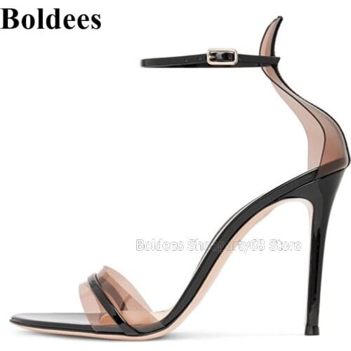 Coffee Color Clear Transparent PVC Thin High Heel Sandals Women 10cm One Belt Strap Summer Sandalias Mujer Concise Shoes Woman