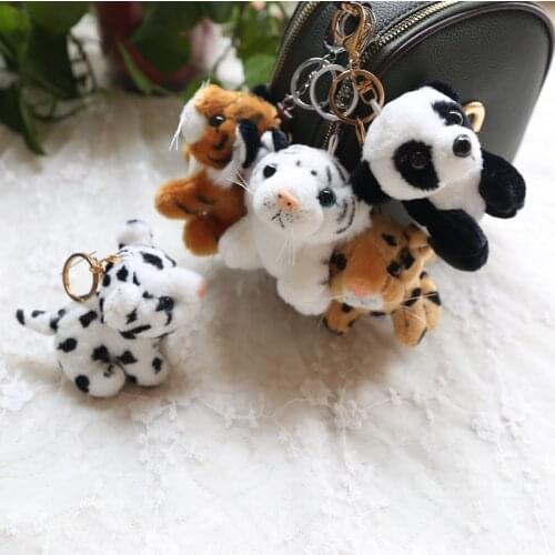 Cute Tiger Panda Rabbit Plush Pendant Toy Doll Clamshell Keychain Iron Buckle 5Kinds 12cm TB04