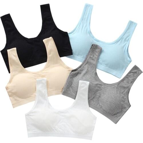 5pc/lot Teens Girls Sports Bra Puberty Underwear Wireless Teenager Girls Sport Bra Chest Pad Cotton Young Girls Training Bra