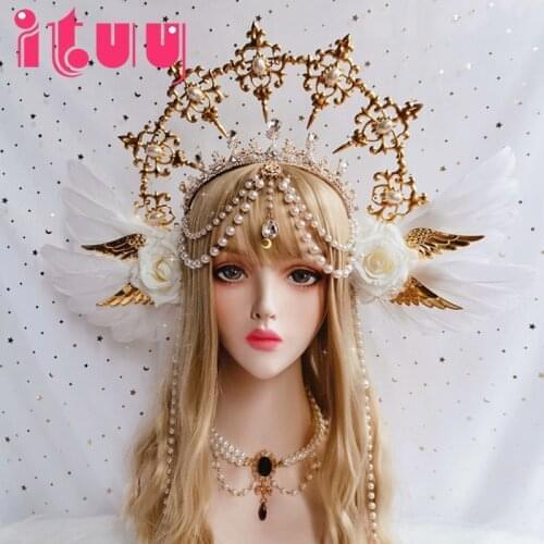 Lolita Sun Godmothers KC Gothic Crystal Tiaras and Crowns White Rose Angel Wings Virgin Mary Bead Chain Baroque Tiara Headdress