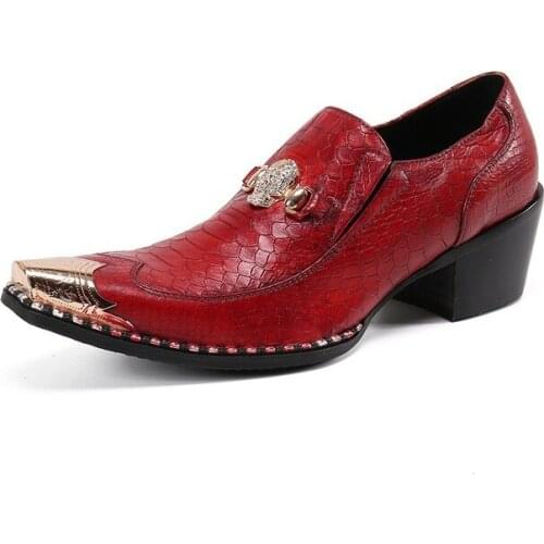 Handmade Formal shoes Men Fashion Party Wedding Office Male Dress Shoe Red Genuine Leather Oxford Shoes For Men High Heels