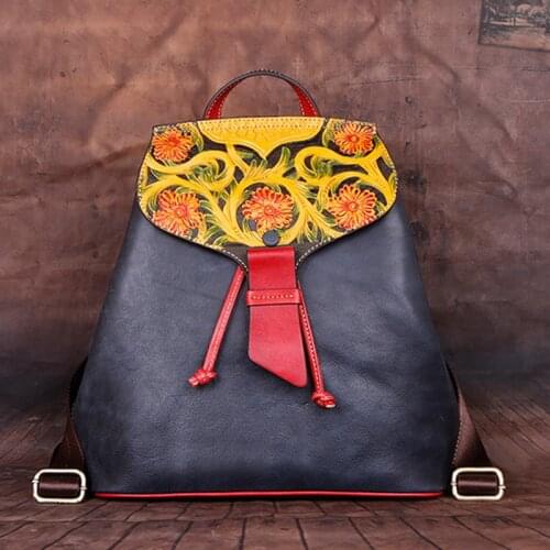 Genuine Leather Women Backpack Daypack Book Bags Retro Ladies Female Travel Laptop Bag Rucksack Knapsack