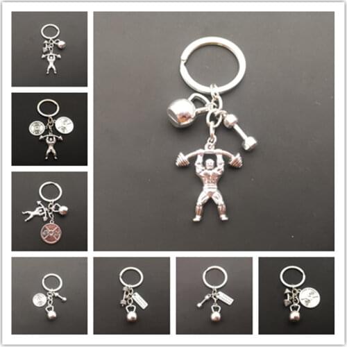 1 piece of strength sports barbell dumbbell charm weight fitness and word gym exercise to find a gift keychain car keyring 2021