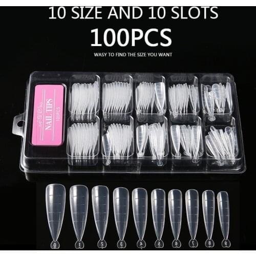 100Pcs/Box Clear Nail System Forms Full Cover Quick Building Mold Tips Transparent Finger Nail Extension Upper Form Builder
