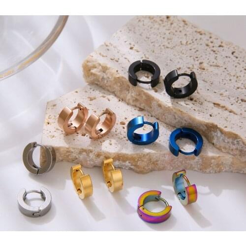 2PCS Allergy Prevention Black Gold Blue plated Stainless Steel Earrings Mens Hip Hop Trend Earrings Hoop for Men Jewelry Gifts