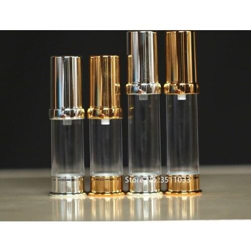 30pcs Mini 5ml 10ml Airless Pump Bottle Empty Eye Cream Container Lotion and Gel Dispenser Airless Bottle Clear Gold Silver 5g