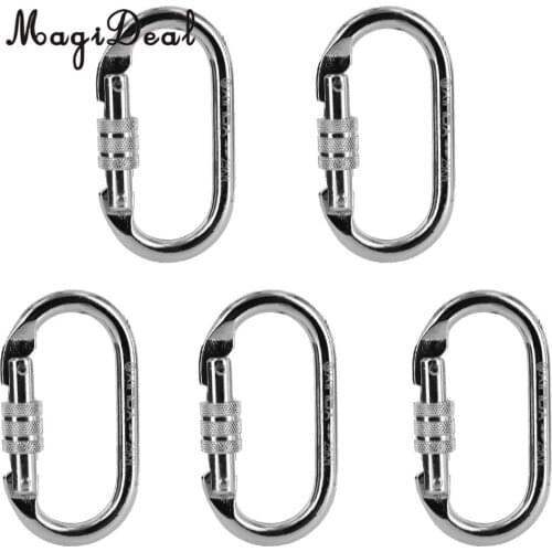 MagiDeal 5 Pieces Oval Steel Screw Locking Carabiner for Rock Climbing Rescue Rigging 25KN=5600lbs CE Certificated