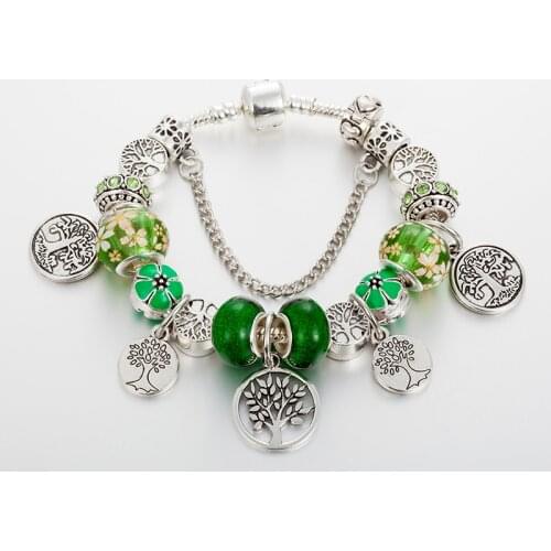 ANNAPAER Dropshipping Green Tree of Life Charm Bracelet Silver Color Heart Fit Original Bracelets Fashion Jewelry Gift B17098